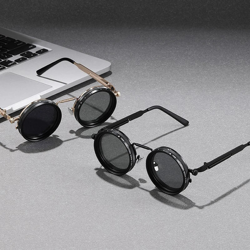 So & ei retro redondo punk masculino esportes ao ar livre polarizados óculos de sol tons uv400 feminino ND9-level ajustável escurecimento óculos de sol