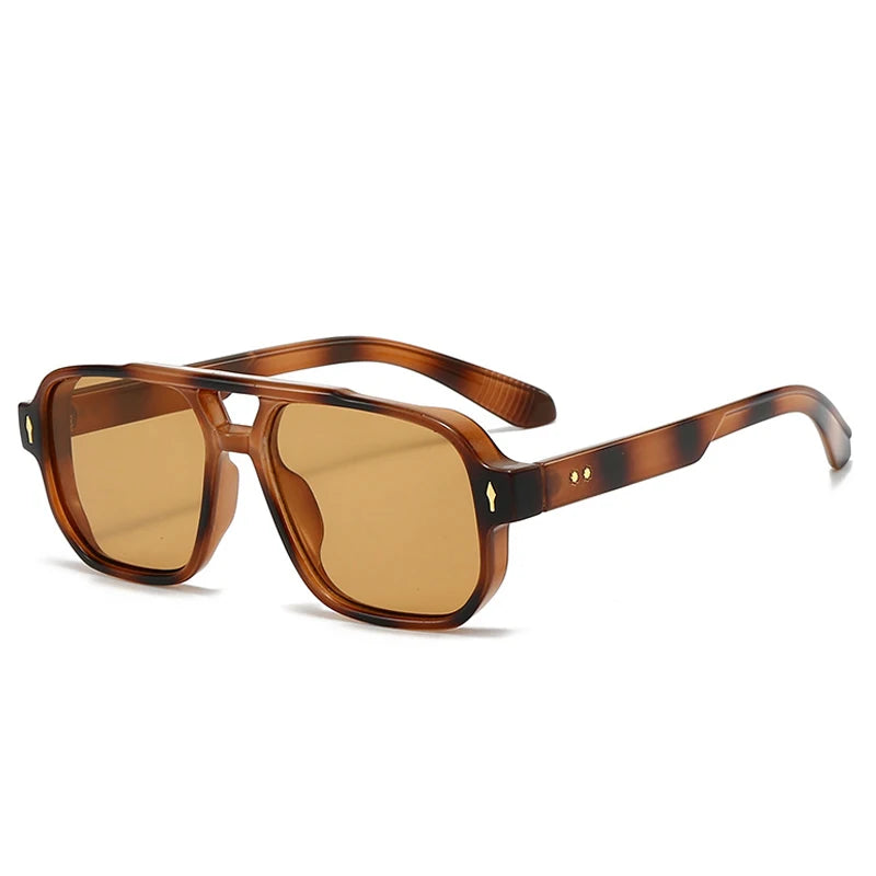 SO & EI Retro Pontes Duplas Quadradas Mulheres Óculos de Sol Moda Claro Oceano Gradiente Lente Tons UV400 Homens Rebites Punk Óculos de Sol