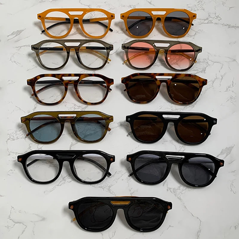 So & ei retro pontes duplas piloto masculino rebites óculos de sol moda claro gradiente tons uv400 marca feminina designer punk óculos de sol