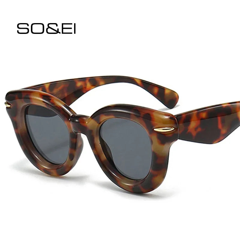 So & ei y2k moda feminina oval doce cor óculos de sol retro rebites marca designer tendência punk redondo óculos de sol tons uv400