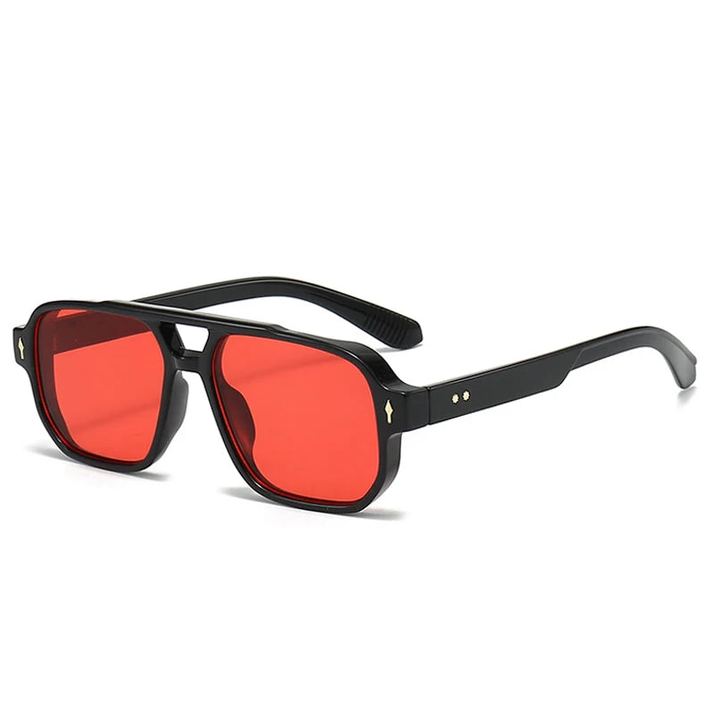 SO & EI Retro Pontes Duplas Quadradas Mulheres Óculos de Sol Moda Claro Oceano Gradiente Lente Tons UV400 Homens Rebites Punk Óculos de Sol