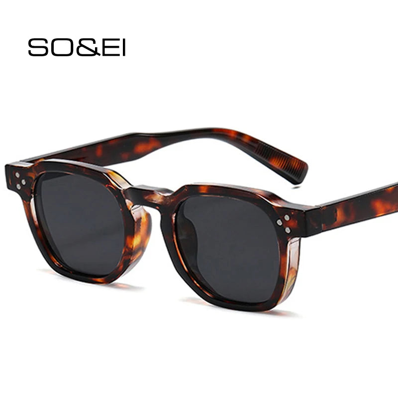 SO&EI Novos óculos de sol quadrados femininos retrô rebites masculinos tendência óculos de sol UV400