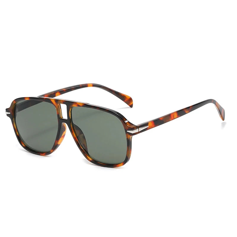 So & ei retro pontes duplas homens piloto óculos de sol moda rebites decoração tons uv400 feminino tendência leopardo óculos de sol