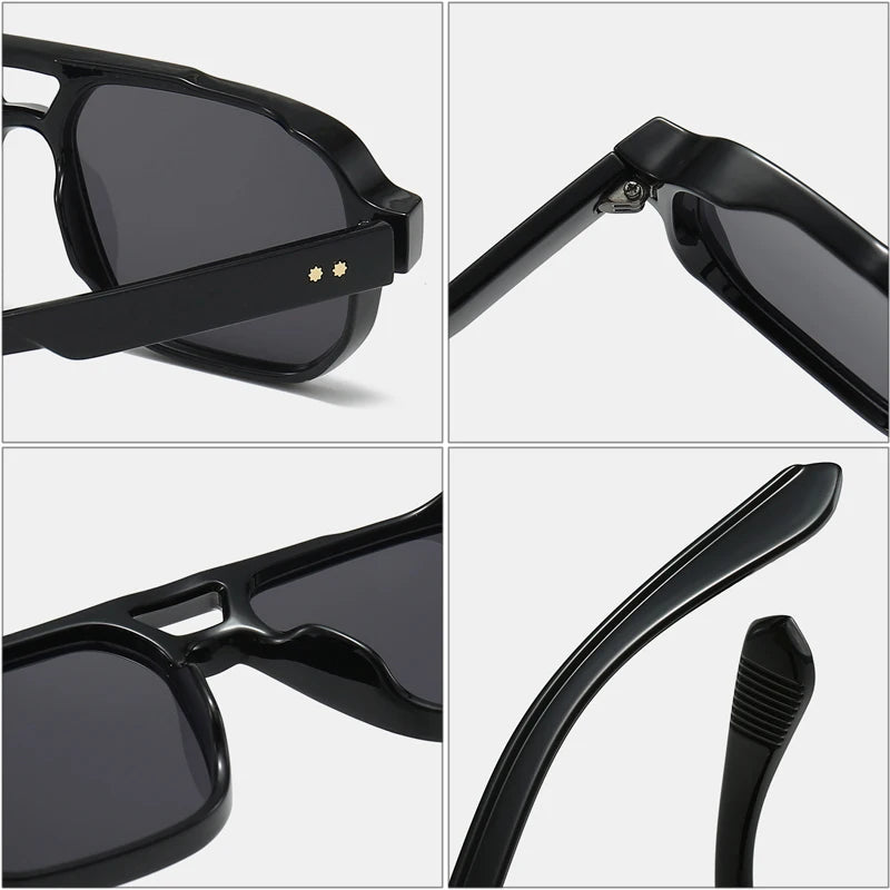 SO & EI Retro Pontes Duplas Quadradas Mulheres Óculos de Sol Moda Claro Oceano Gradiente Lente Tons UV400 Homens Rebites Punk Óculos de Sol